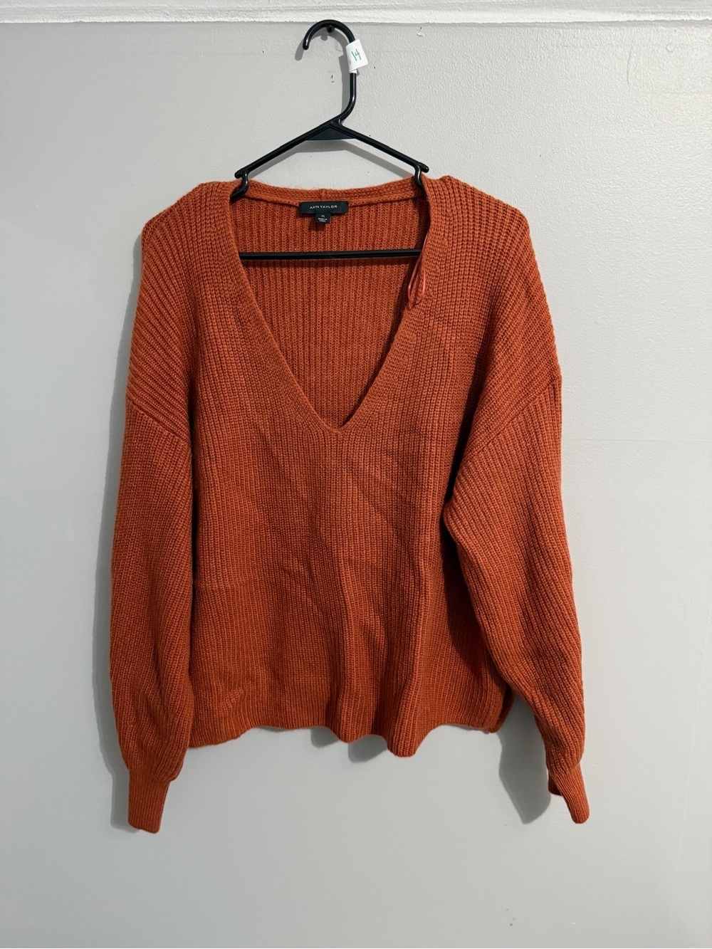 Ann Taylor Sweater Womens Extra Large Rust Ballon Dolman Sleeve V Neck chunky
